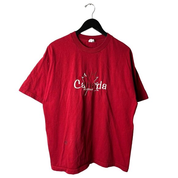 Canada Montreal T Shirt Vintage Y2K Adult Red Large L Embroidered Tee - Picture 1 of 12